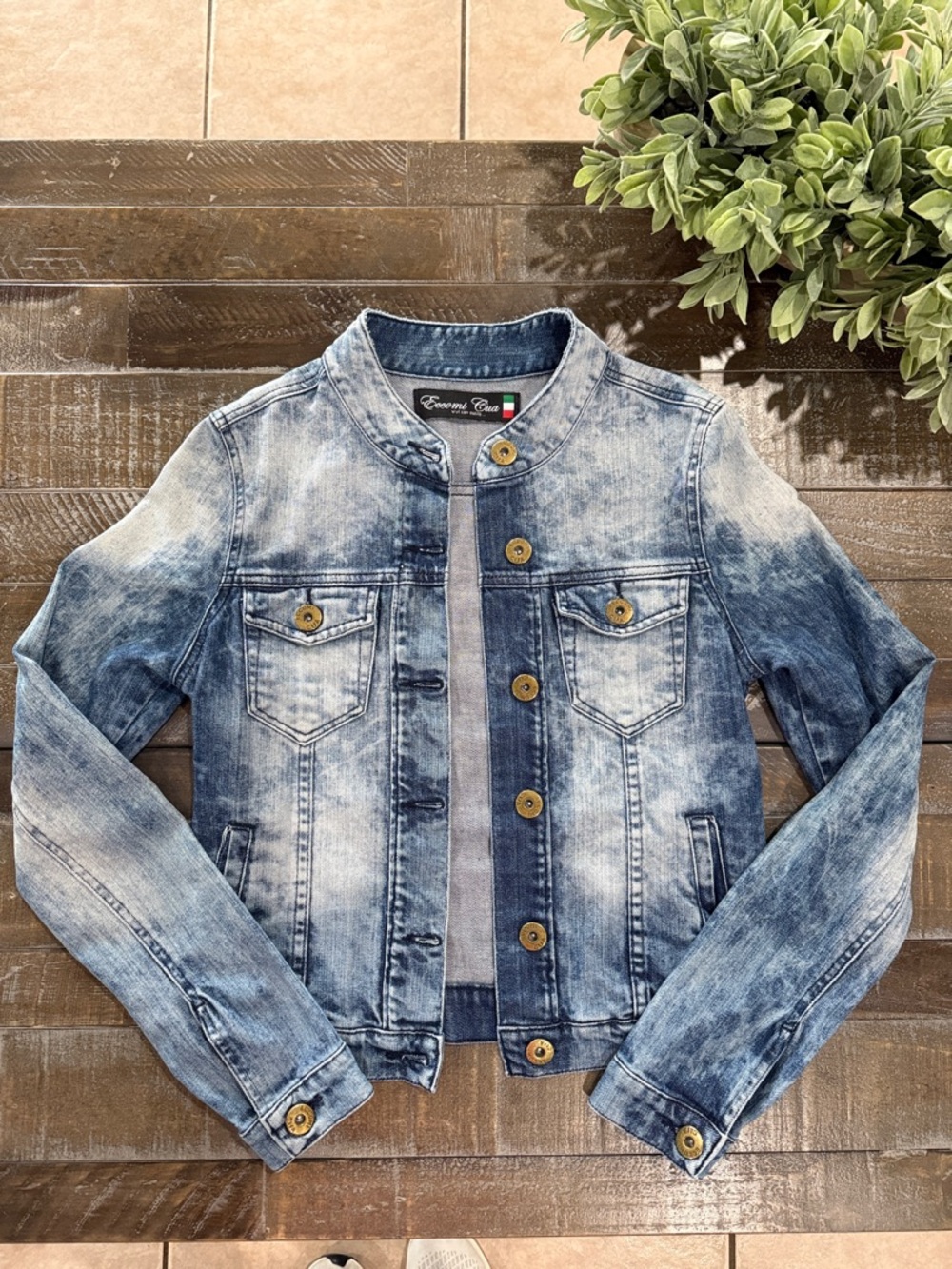 Eccomi Cua Acid Wash Distressed Moto Denim Jacket - Size 2